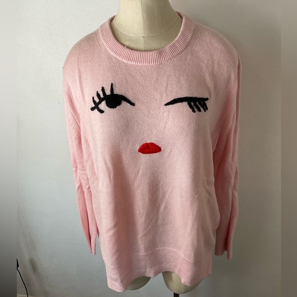 kate spade Sweaters - Kate Spade Face Wink Light Pink Sweater Sz L
